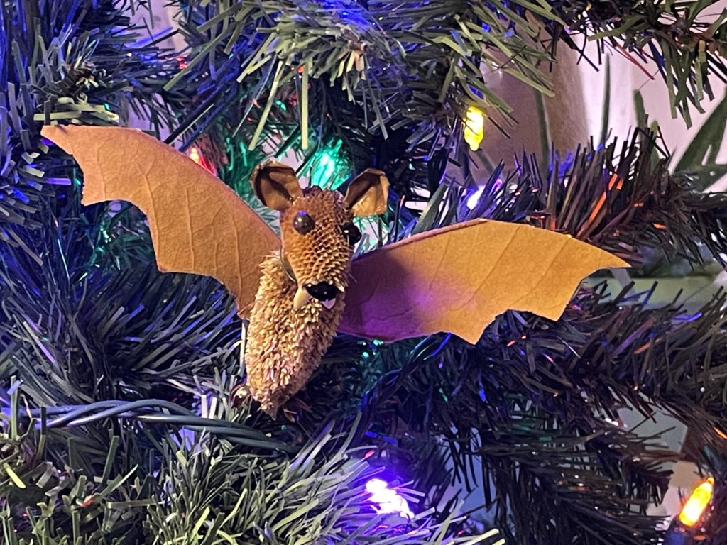Bat ornament from natural materials